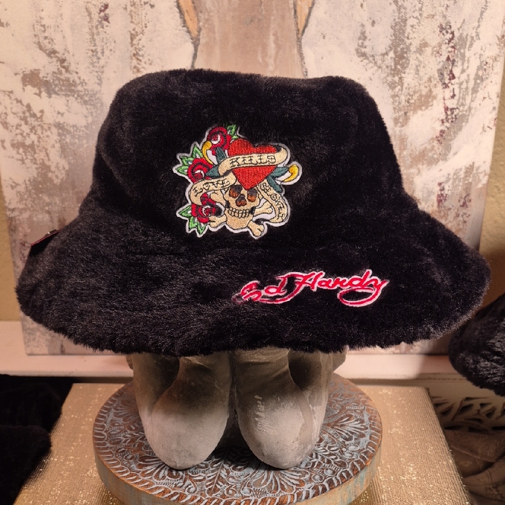 Ed Hardy Faux Fur Bucket Hat